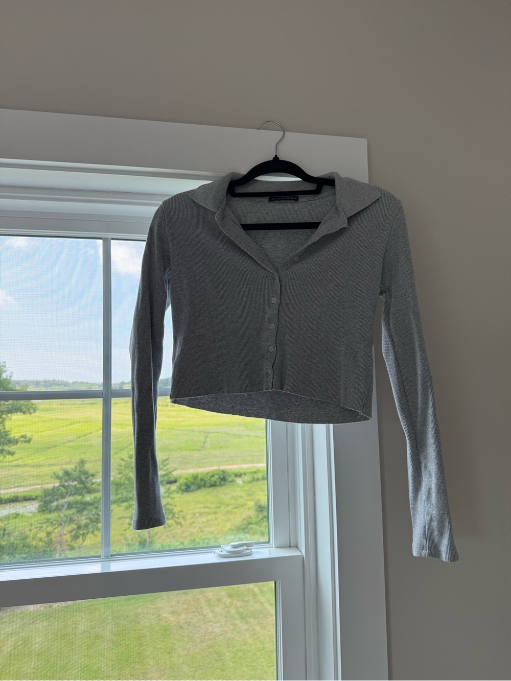 Brandy Melville Gray Cropped Button-Down Top